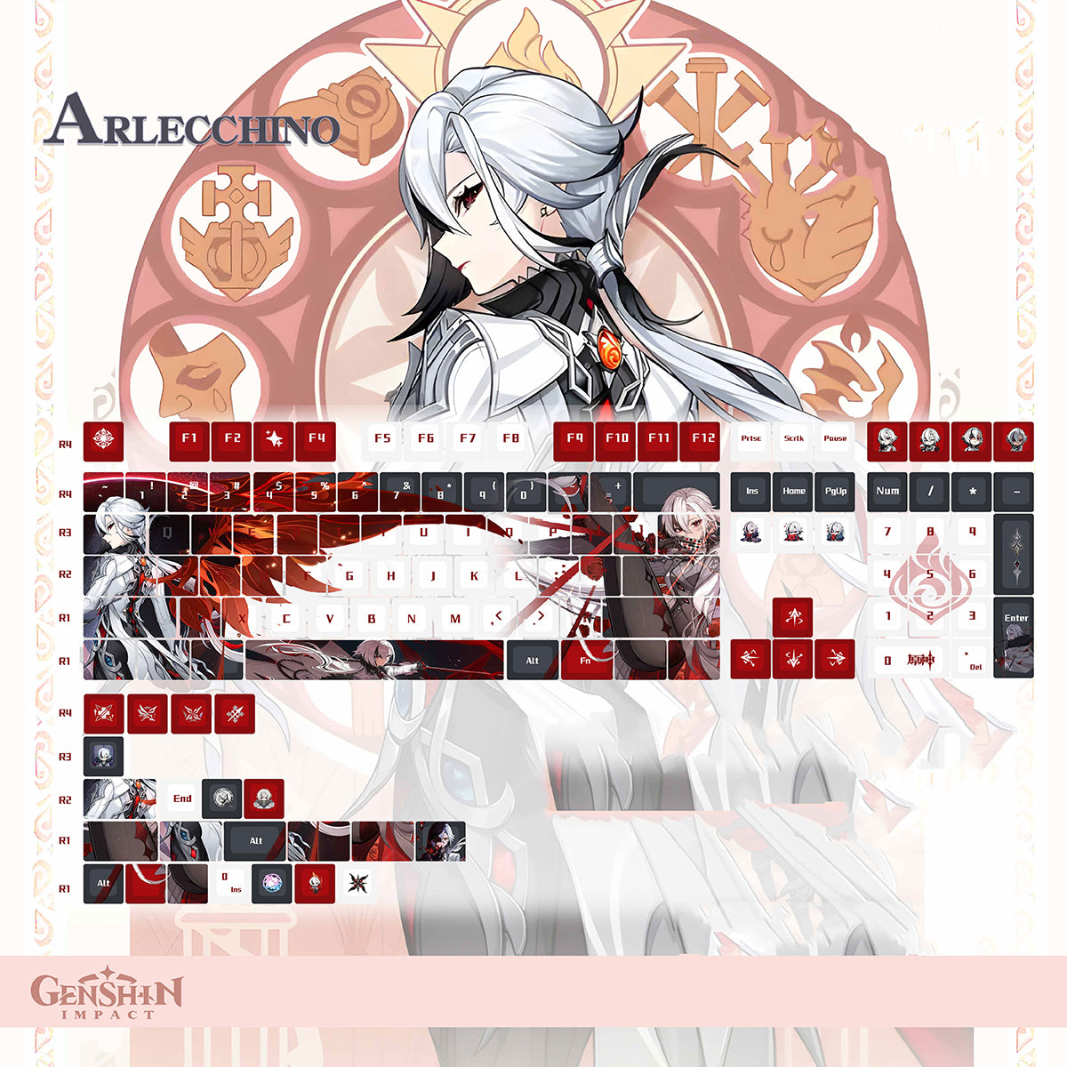 Arlecchino 120 Keys Side-Printed Non-Backlit Anime-Inspired Design PBT Keycaps Set